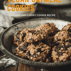 Chocolate chip oatmeal cookies in a metal pie tin.