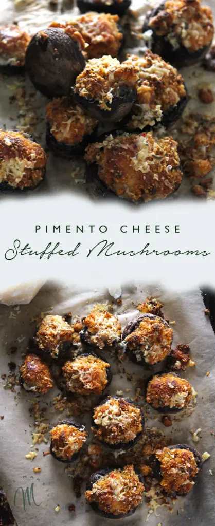 Pimento Cheese Stuffed Mushrooms are a unique take on stuffed mushrooms and are the perfect easy appetizer to prepare for guests | via aimeemars.com | #StuffedMushrooms #PimentoCheese #EasyAppetizer