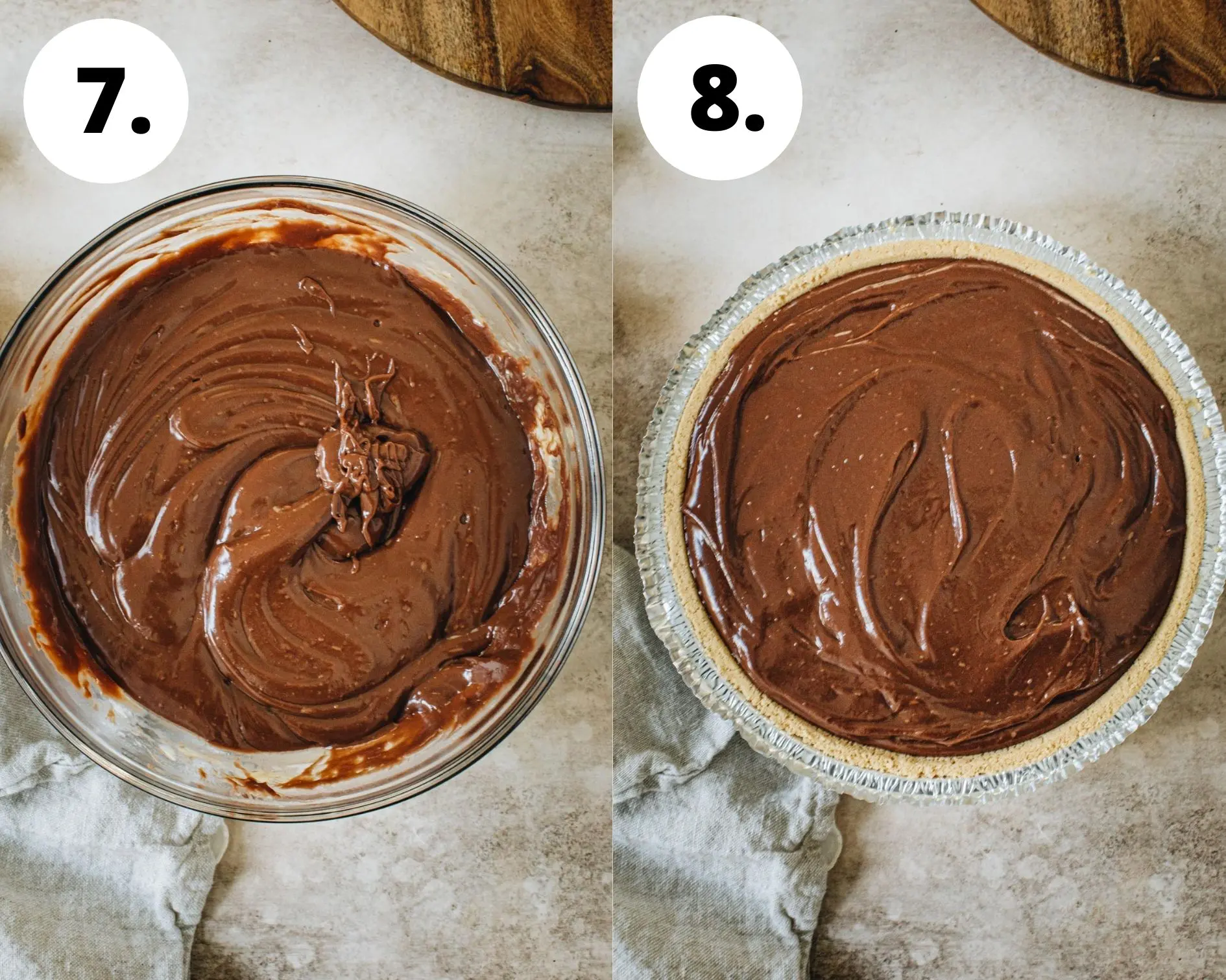 S'mores pudding pie process steps 7 and 8.