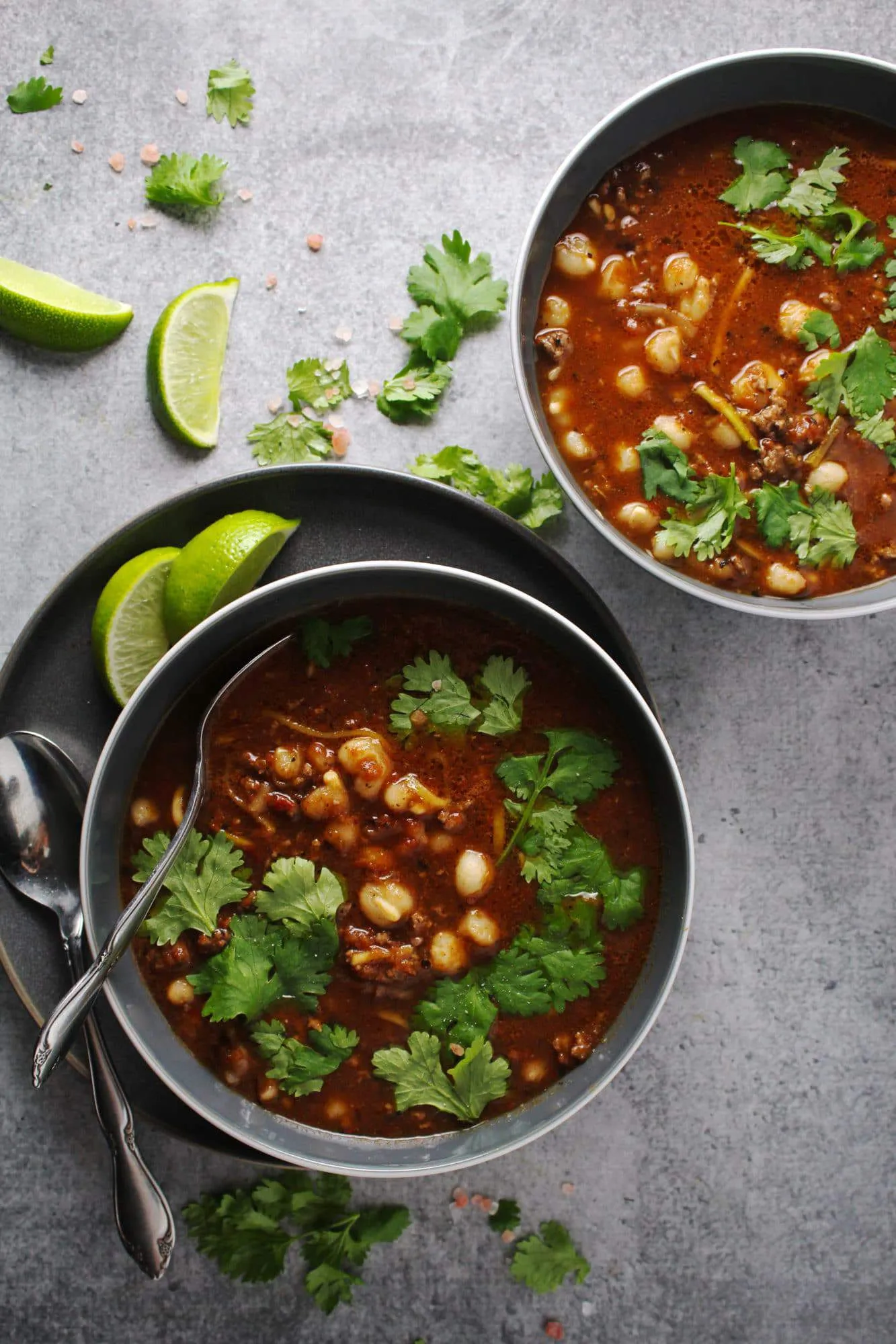 Beef Stew in two gray bowls