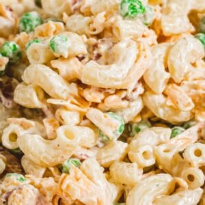 Close up of bacon ranch pasta salad.