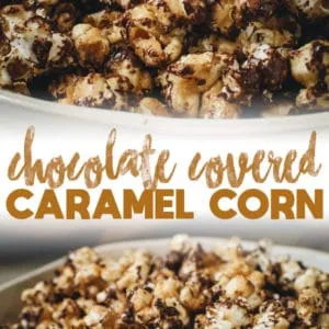 chocolate covered caramel corn long pin with writing