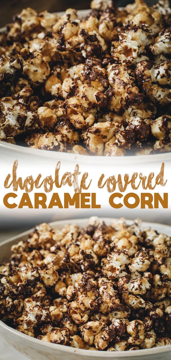chocolate covered caramel corn long pin with writing
