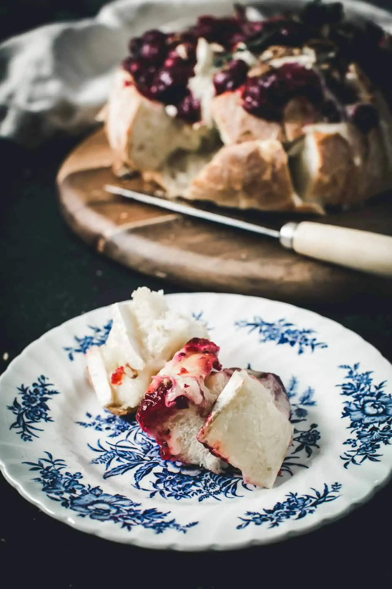 pieces of cranberry brie pull apart bread