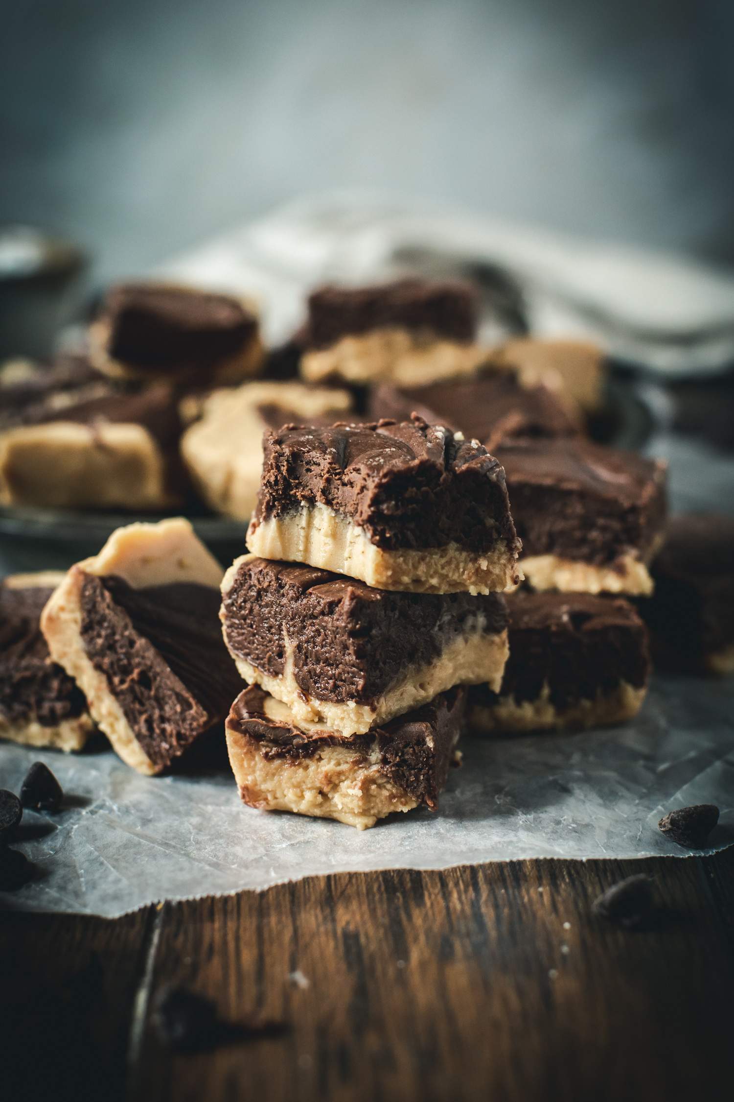 chocolate peanut butter fudge stacked on top of each other