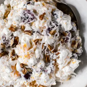 close up of ambrosia in white bowl