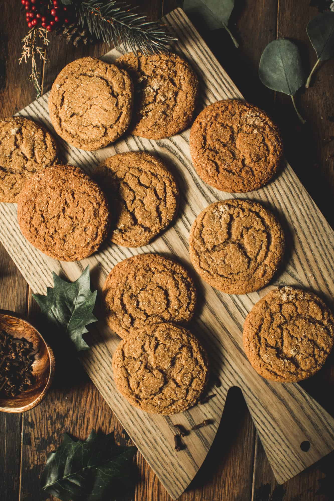 ginger cookies on a wooden cutting board