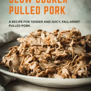 Pulled pork on a white plate.