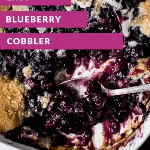 blueberry cobbler with purple title