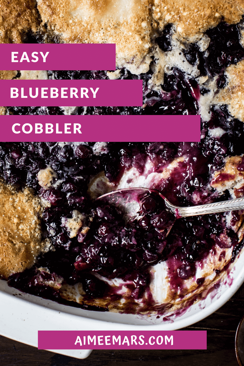 blueberry cobbler with purple title