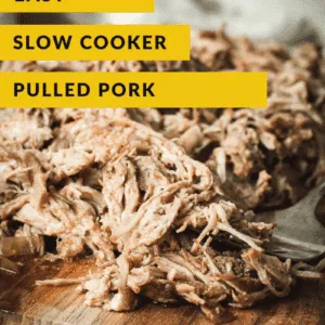 easy pulled pork with yellow title