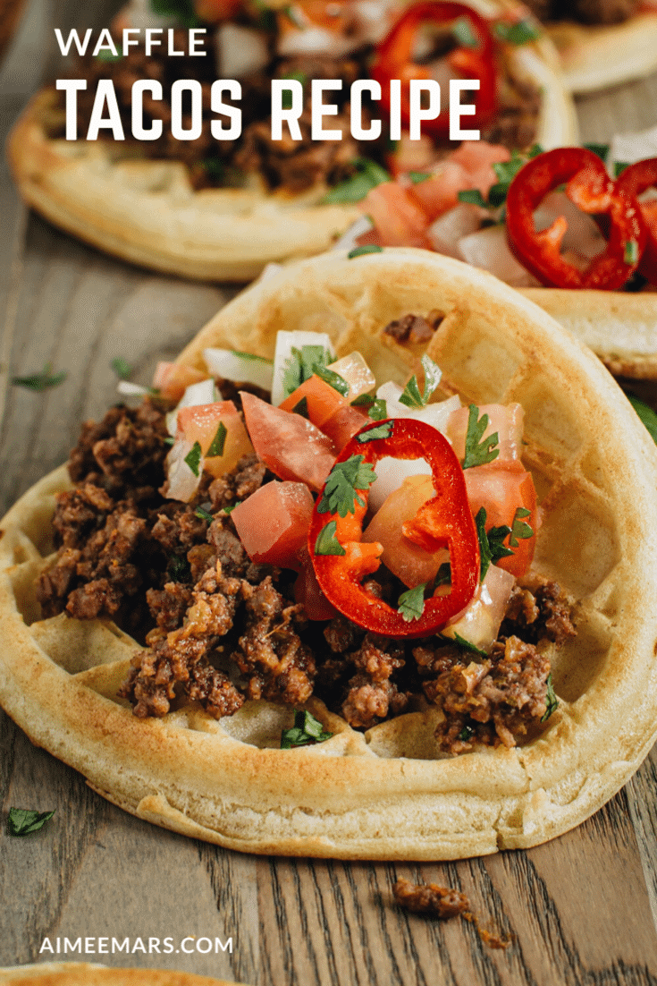 Taco waffle on wooden cutting board.