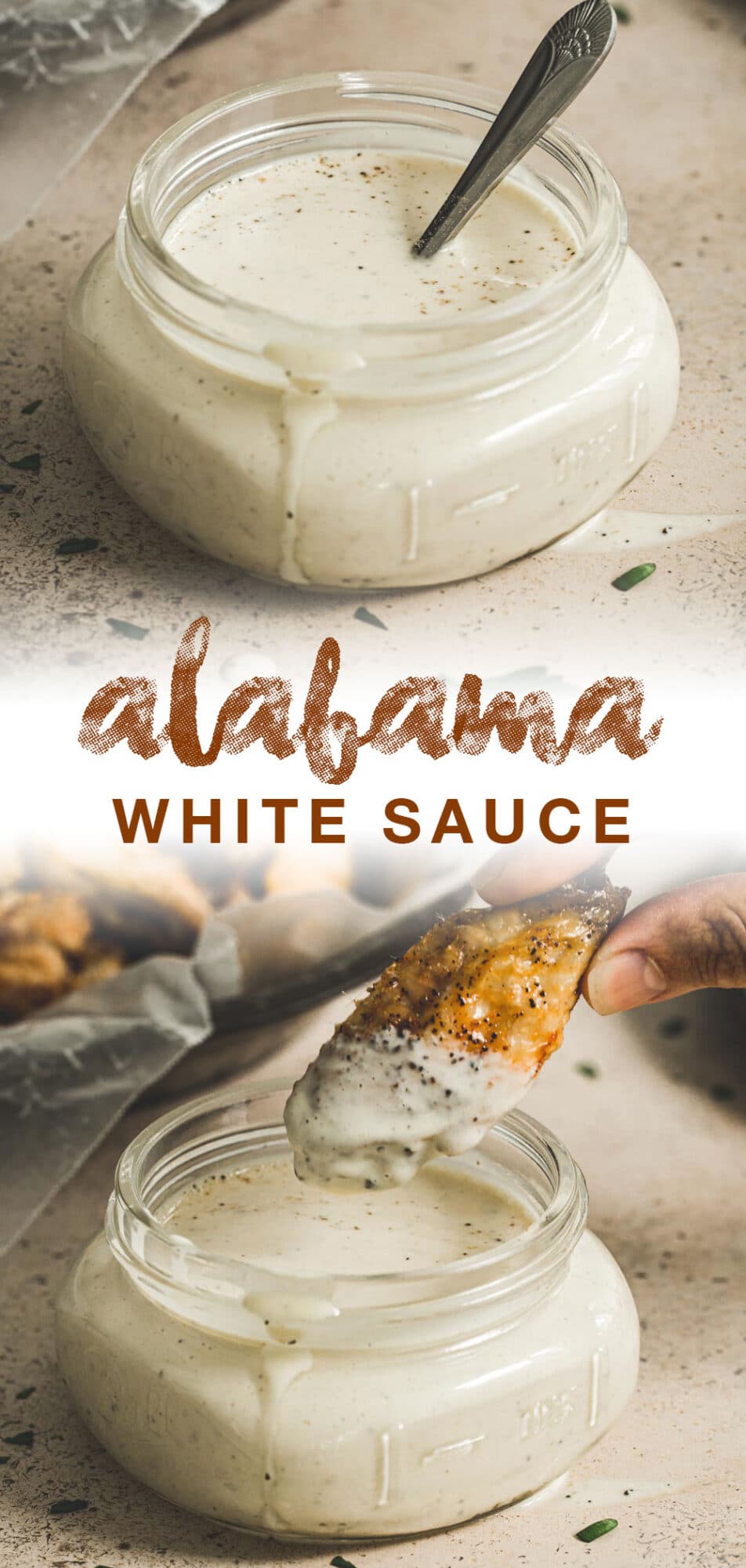 White sauce recipe with brown title.