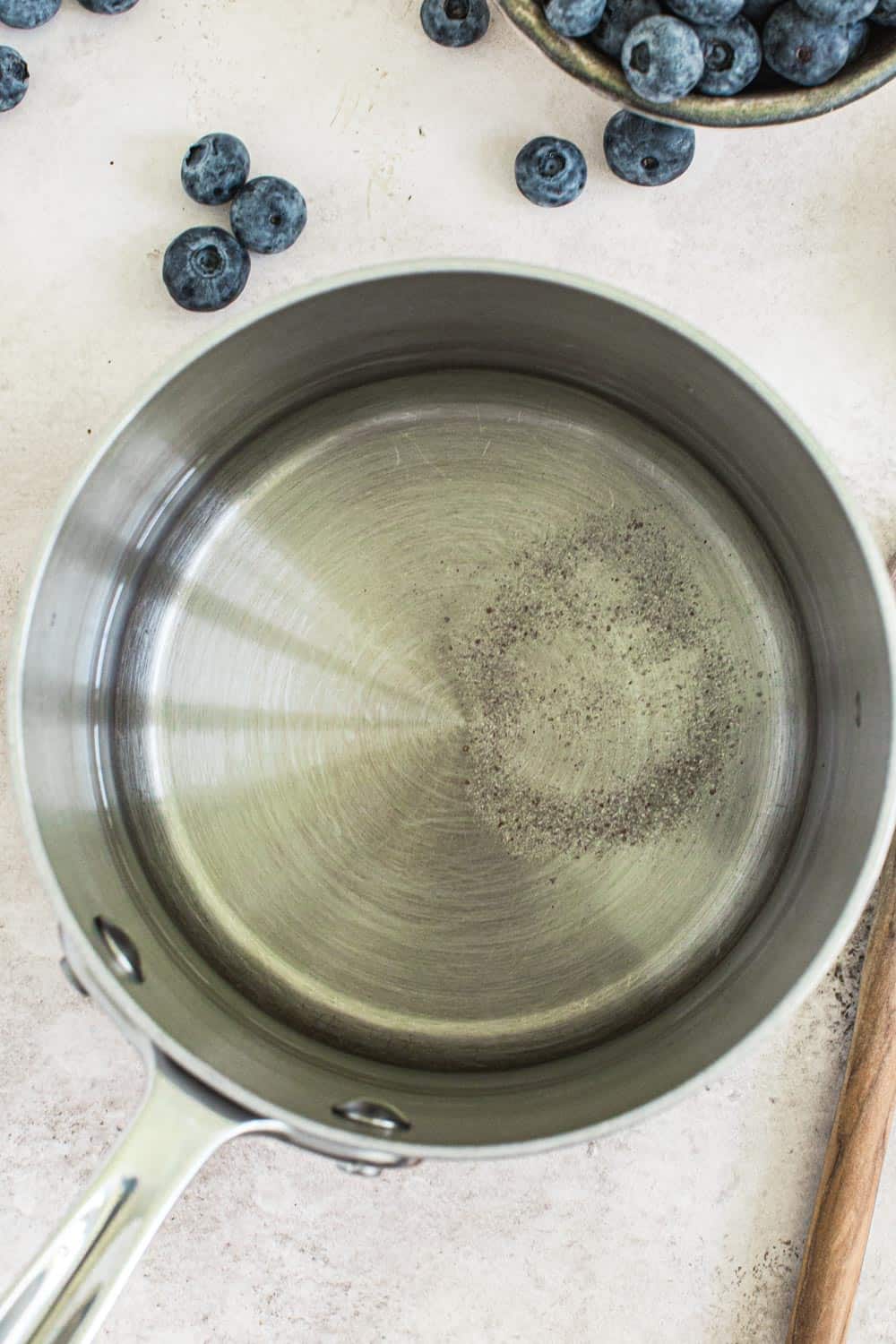 Water and salt in pot.