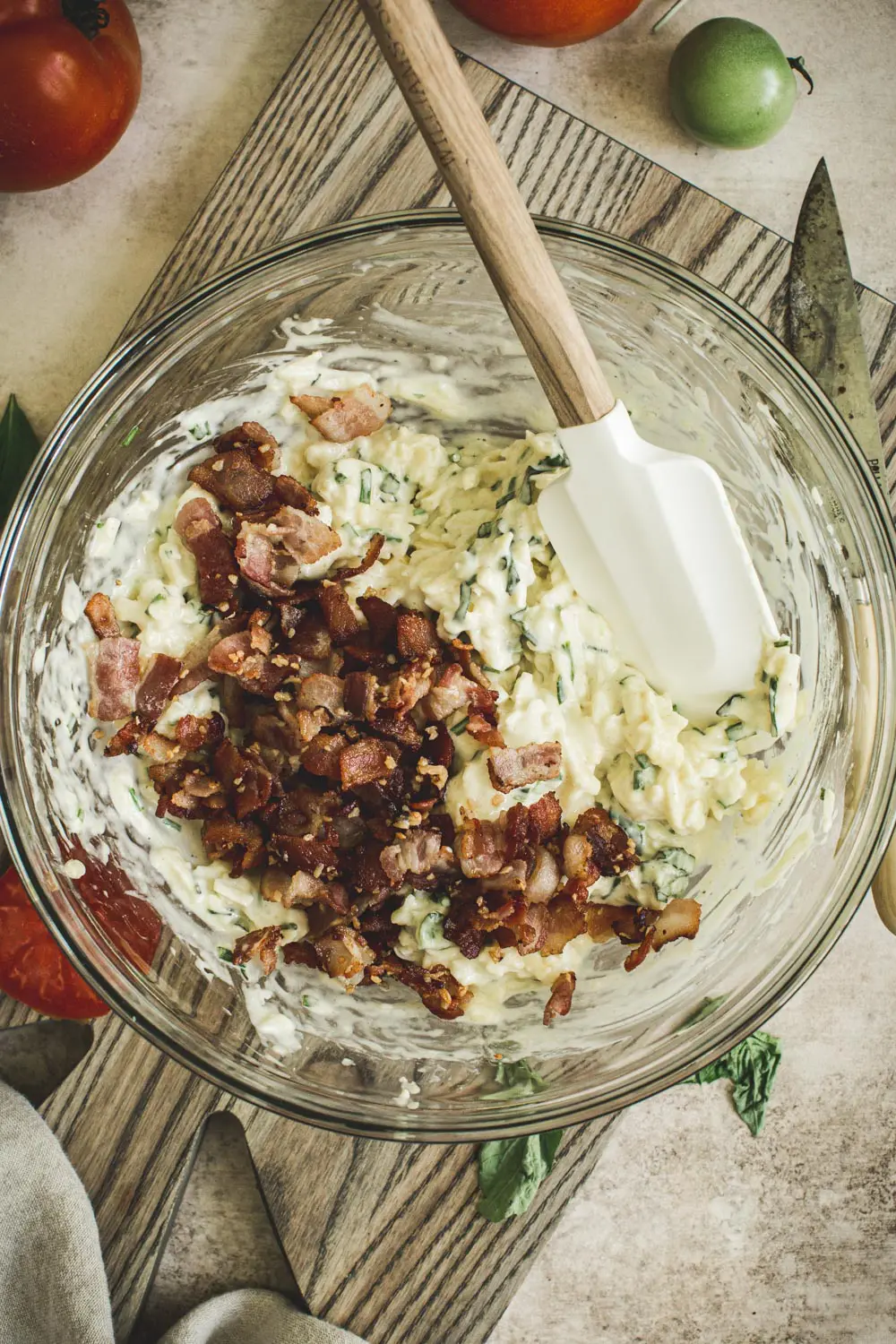bacon and garlic added to the cheese filling