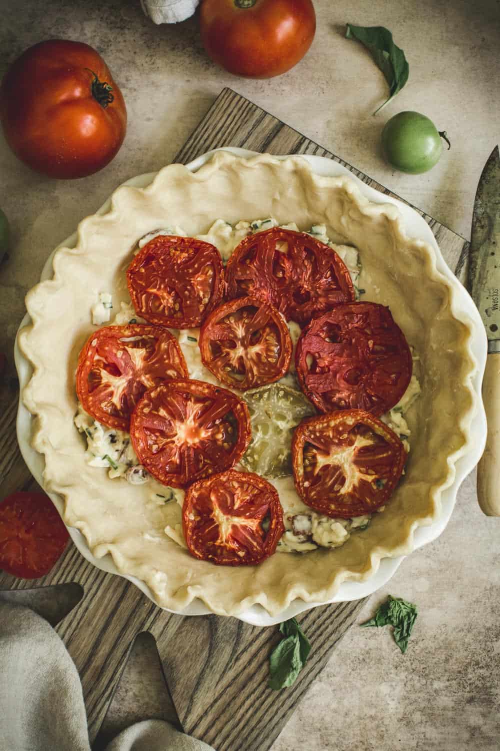 Southern tomato pie process step.