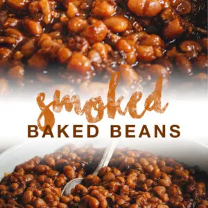 double image of baked beans with orange title