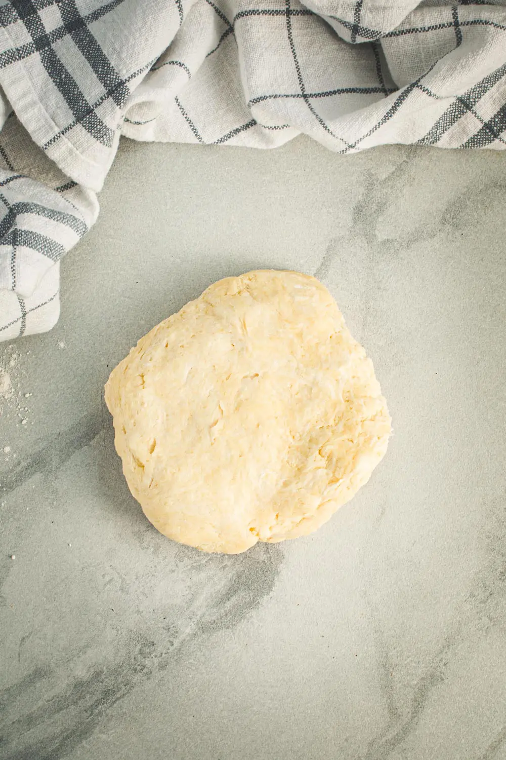 Flaky pie crust dough rolled into a disc.