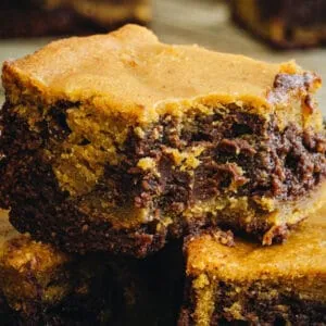 Pumpkin Swirl Brownies Pinterest image with brown title