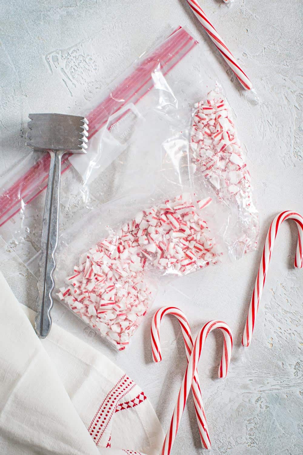 Crushed peppermint in a Ziplock bag.