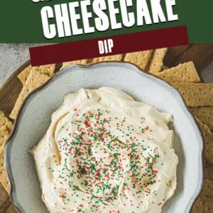 Gingerbread cheesecake dip with white title for Pinterest.