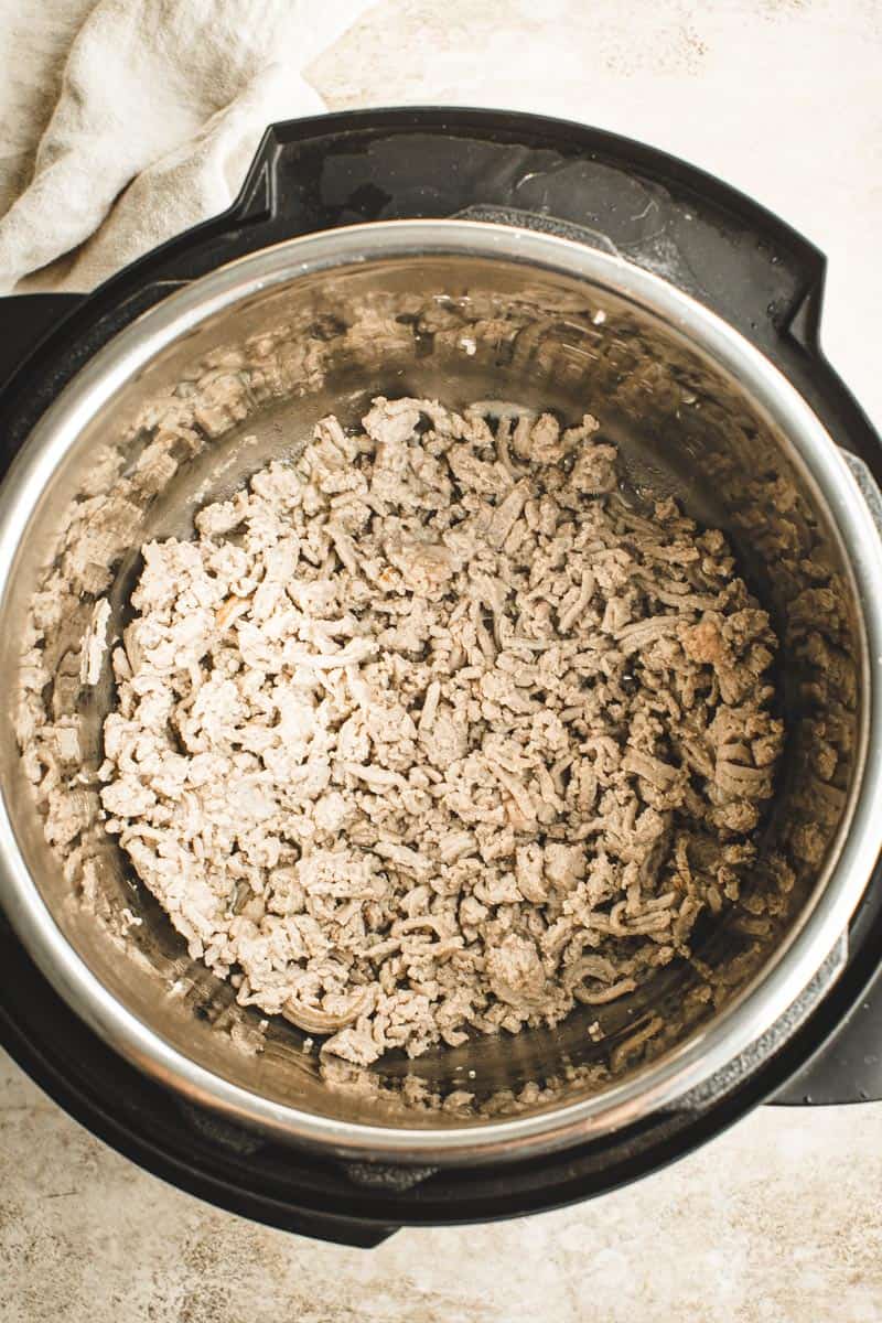 Sautéed ground beef in the Instant Pot.