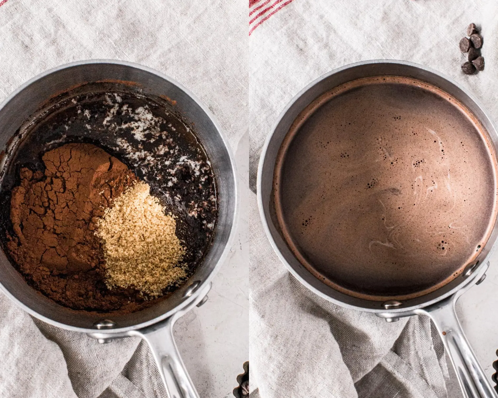 Homemade hot chocolate ingredients in a medium saucepan.