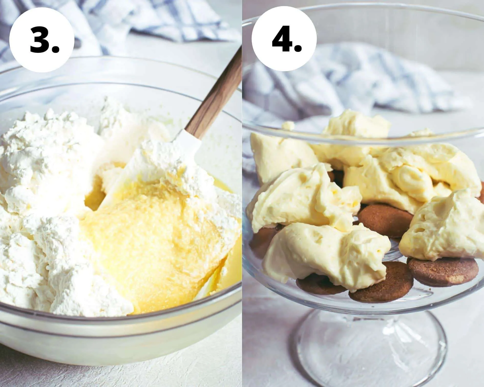 Banana pudding process steps 3 and 4.