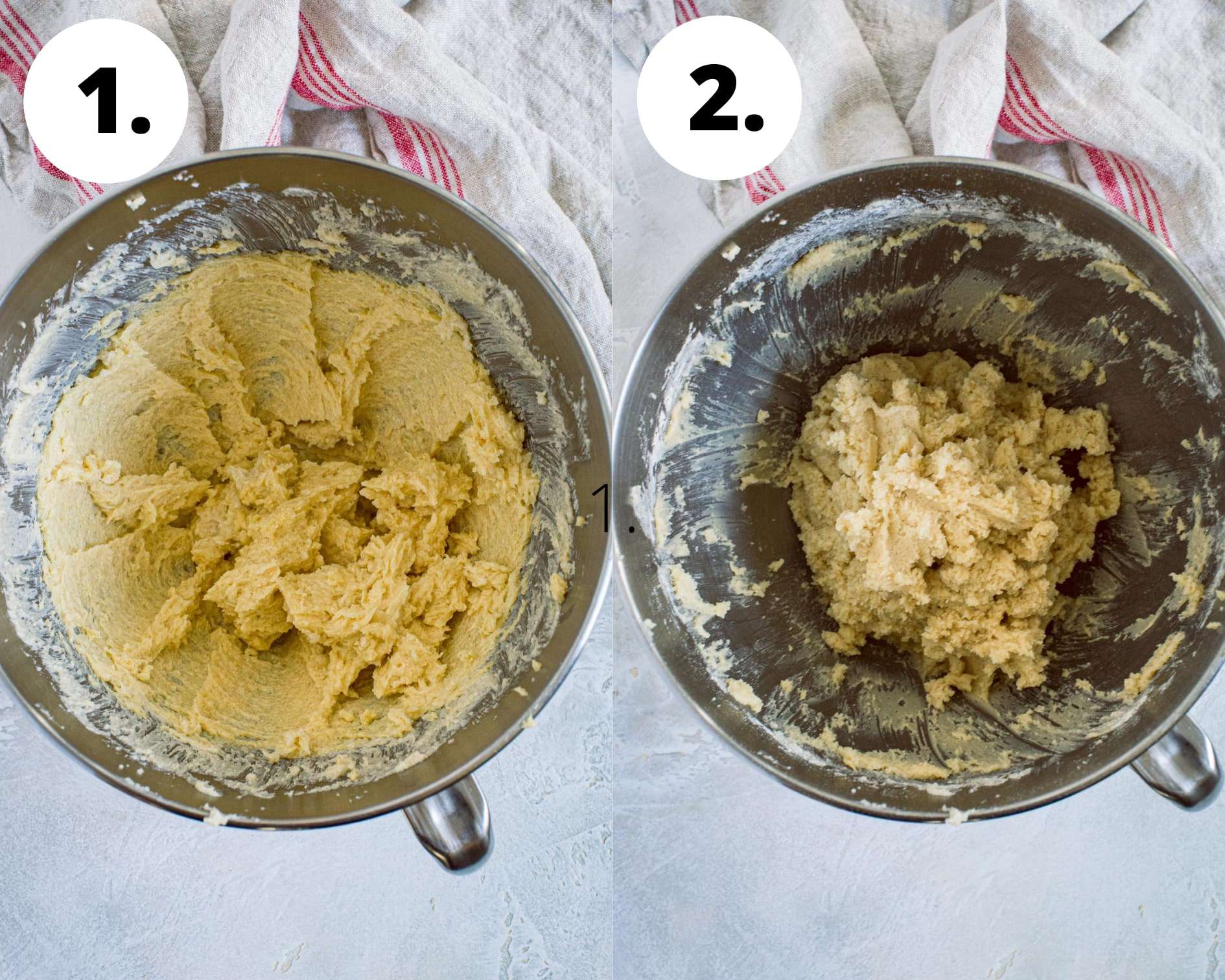 Process steps 1 and 2 for making Fourth of July fruit pizza.