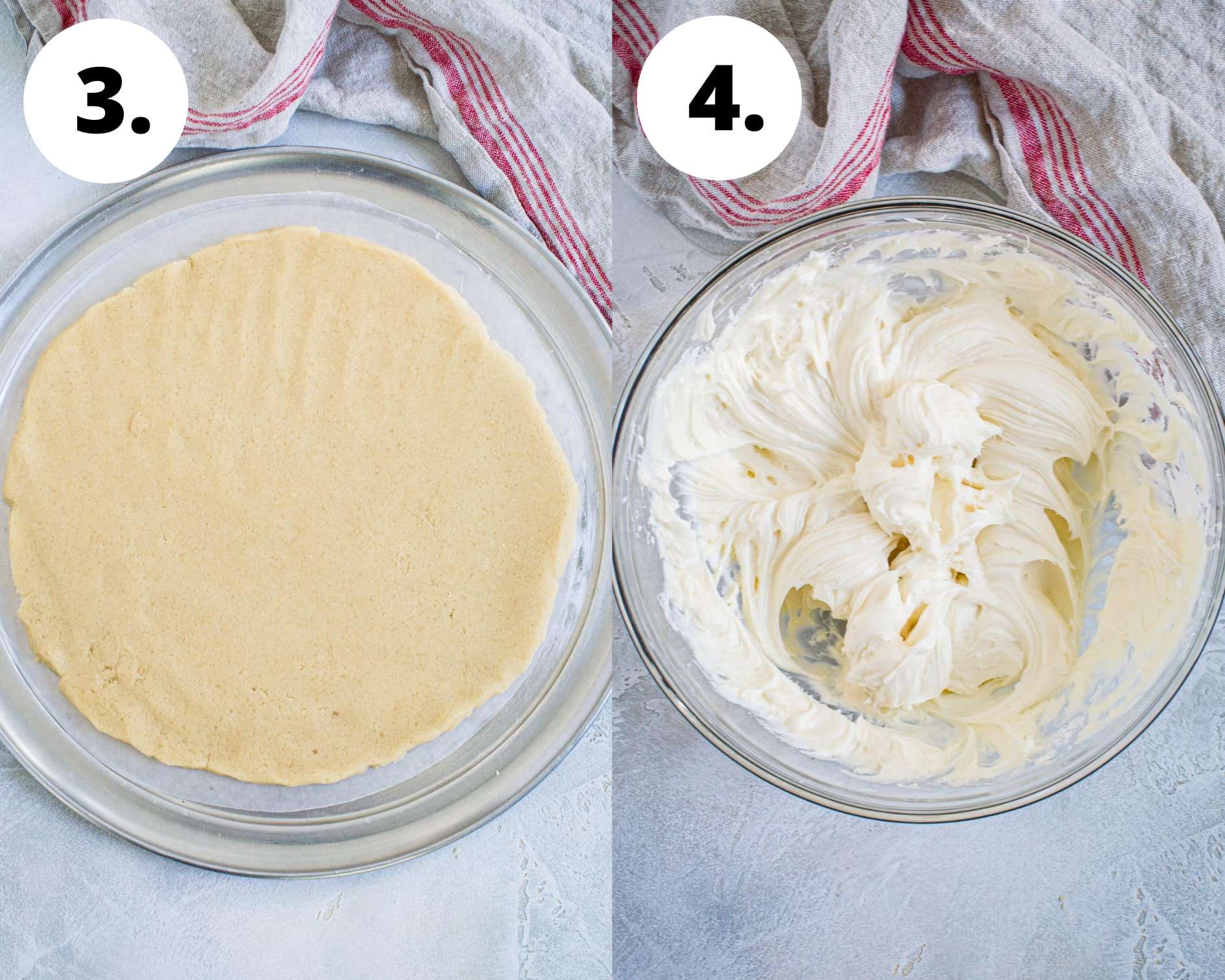 Process steps 3 and 4 for making fruit pizza.