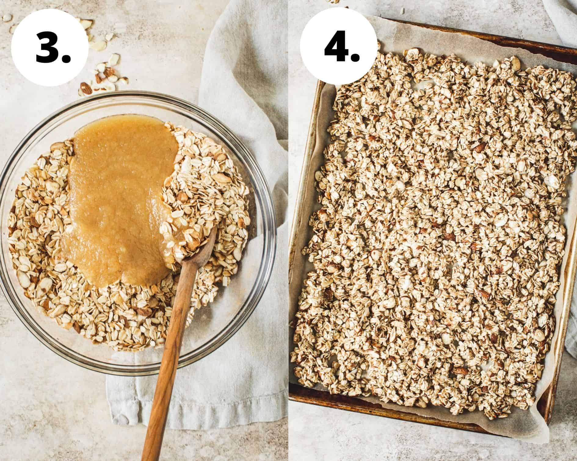 Process steps 3 and 4 for making honey granola.