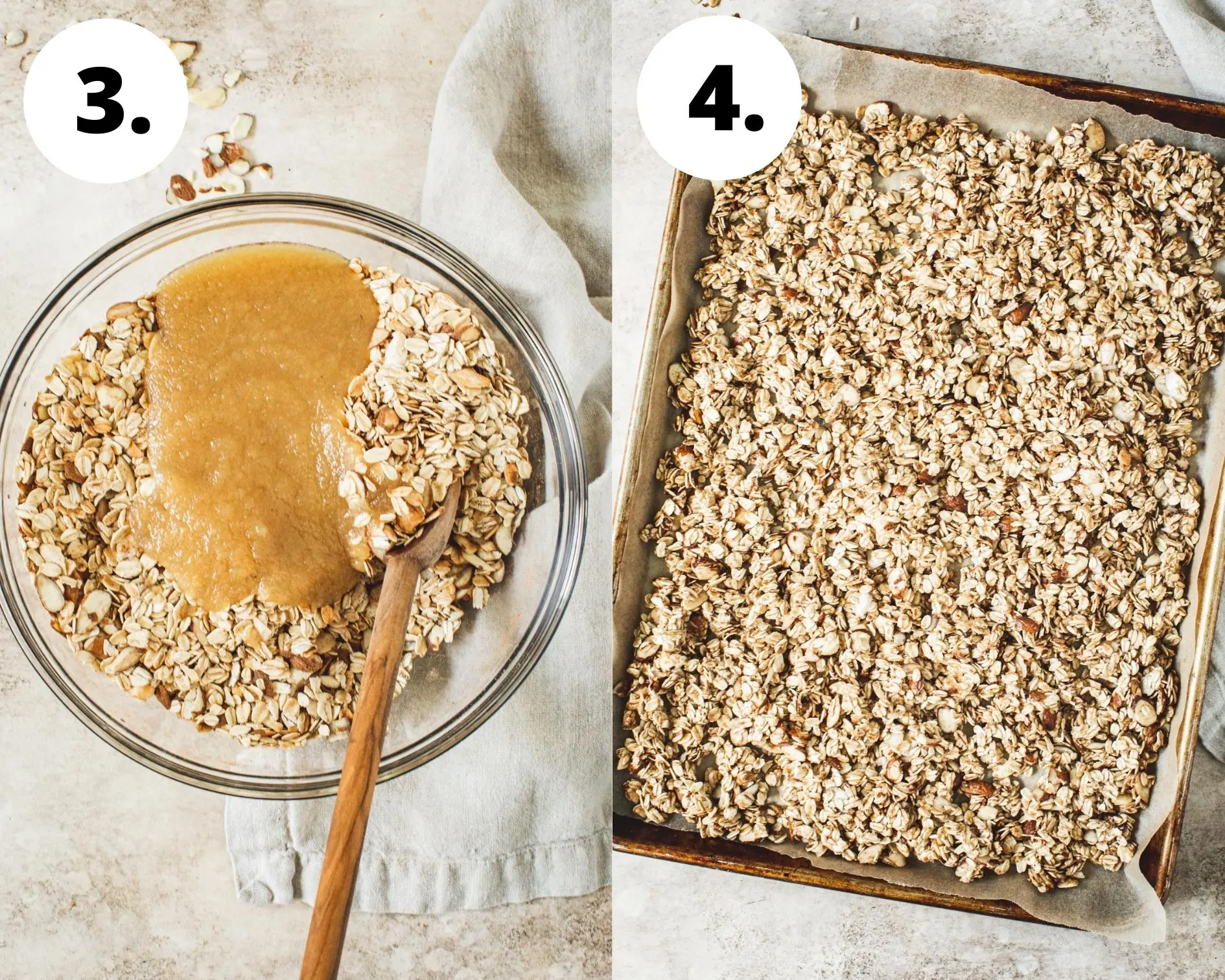 Process steps 3 and 4 for making honey granola.