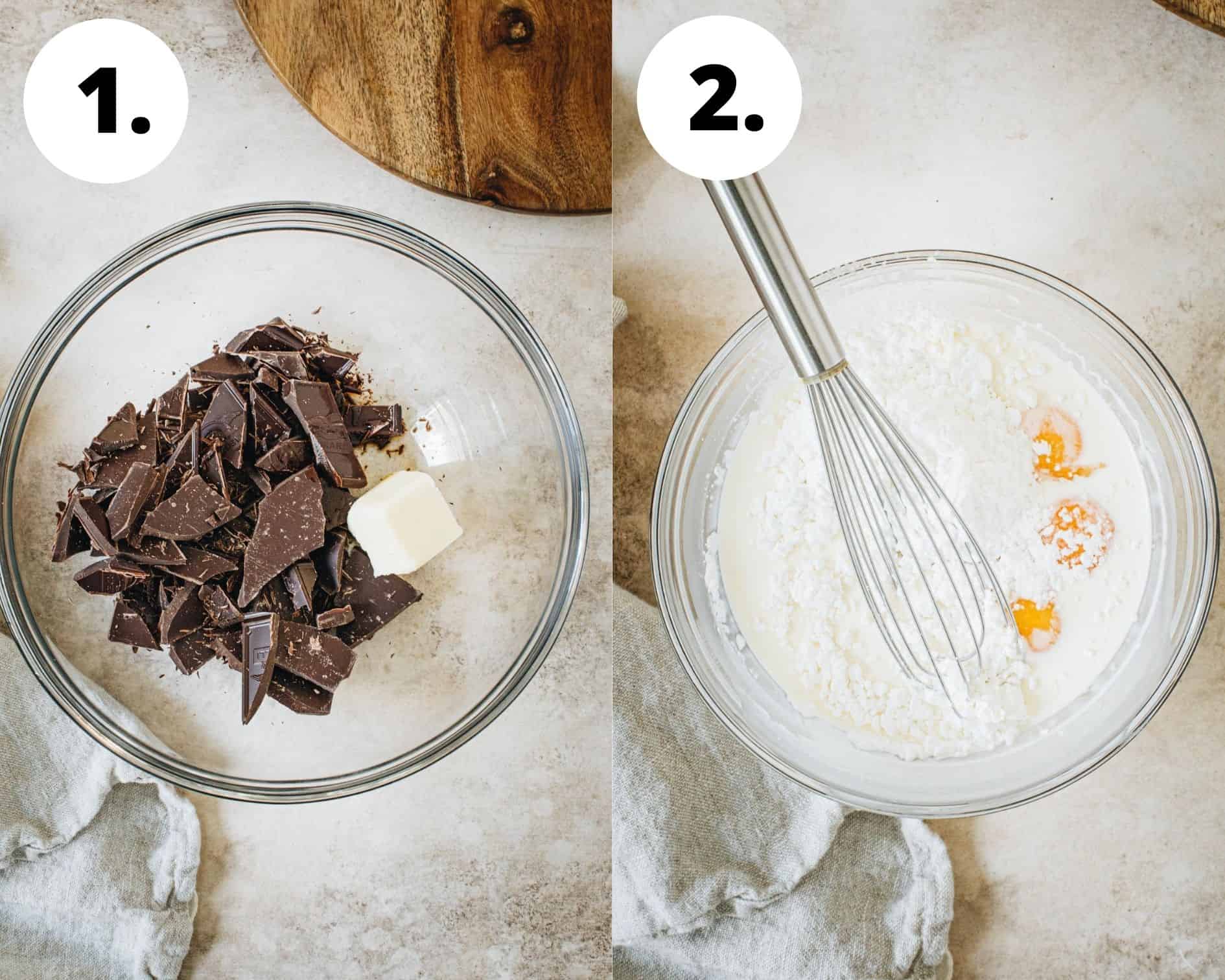 S'mores pie process steps 1 and 2.