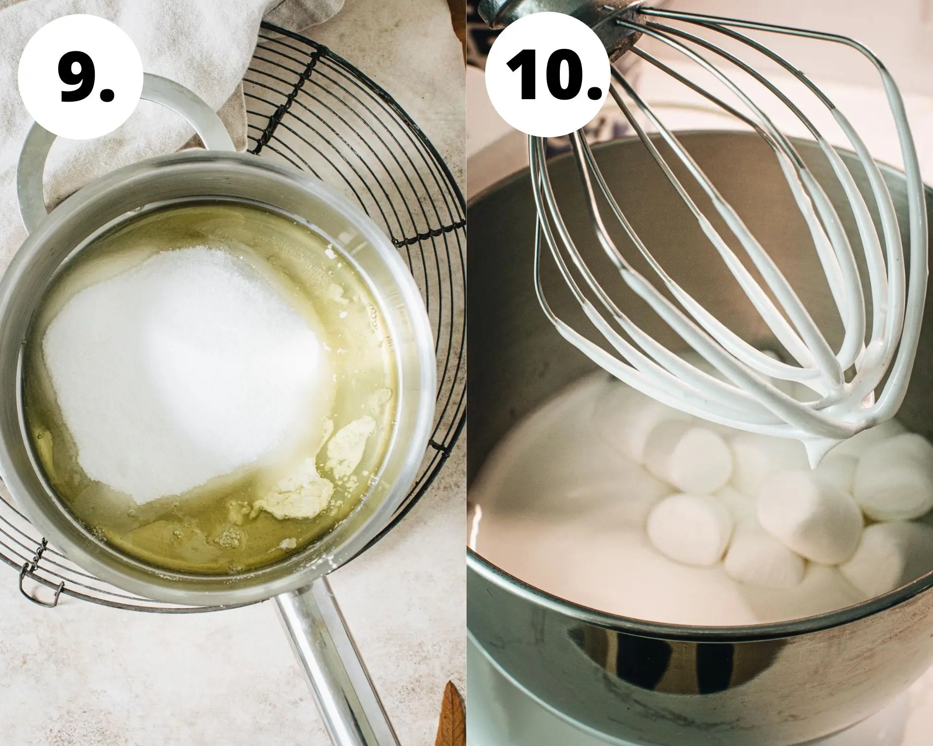 Marshmallow meringue process steps 9 and 10.