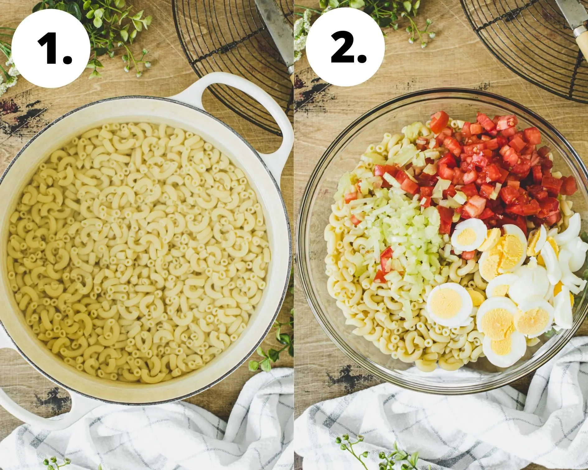 Southern macaroni salad process steps 1 and 2.