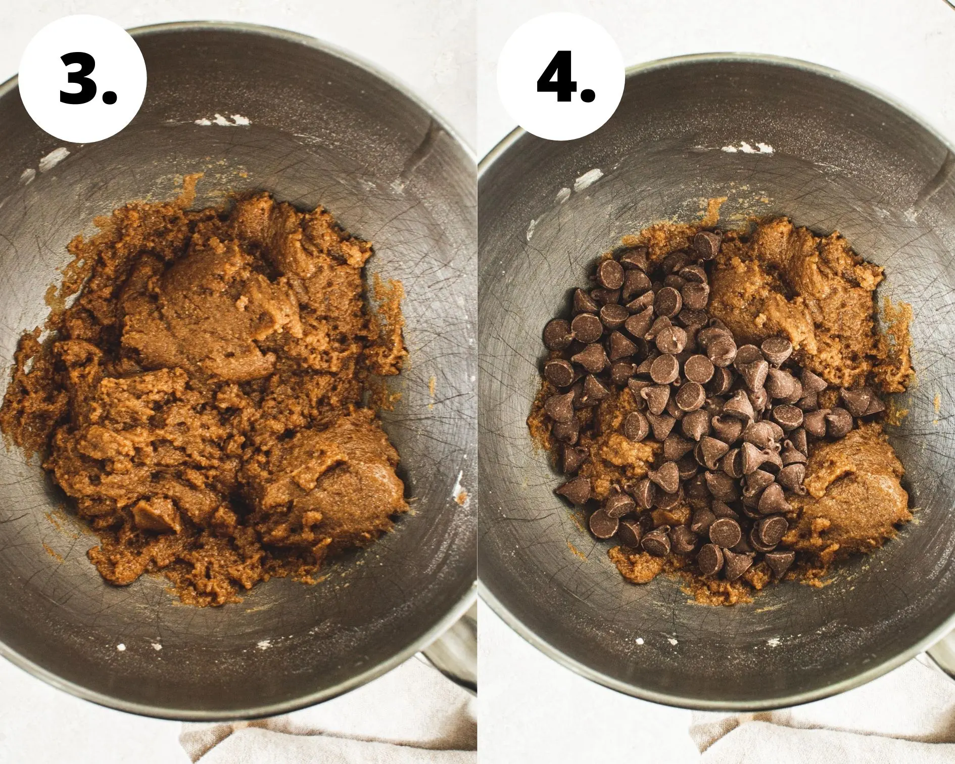 Whole wheat chocolate chip cookies process steps 3 and 4.