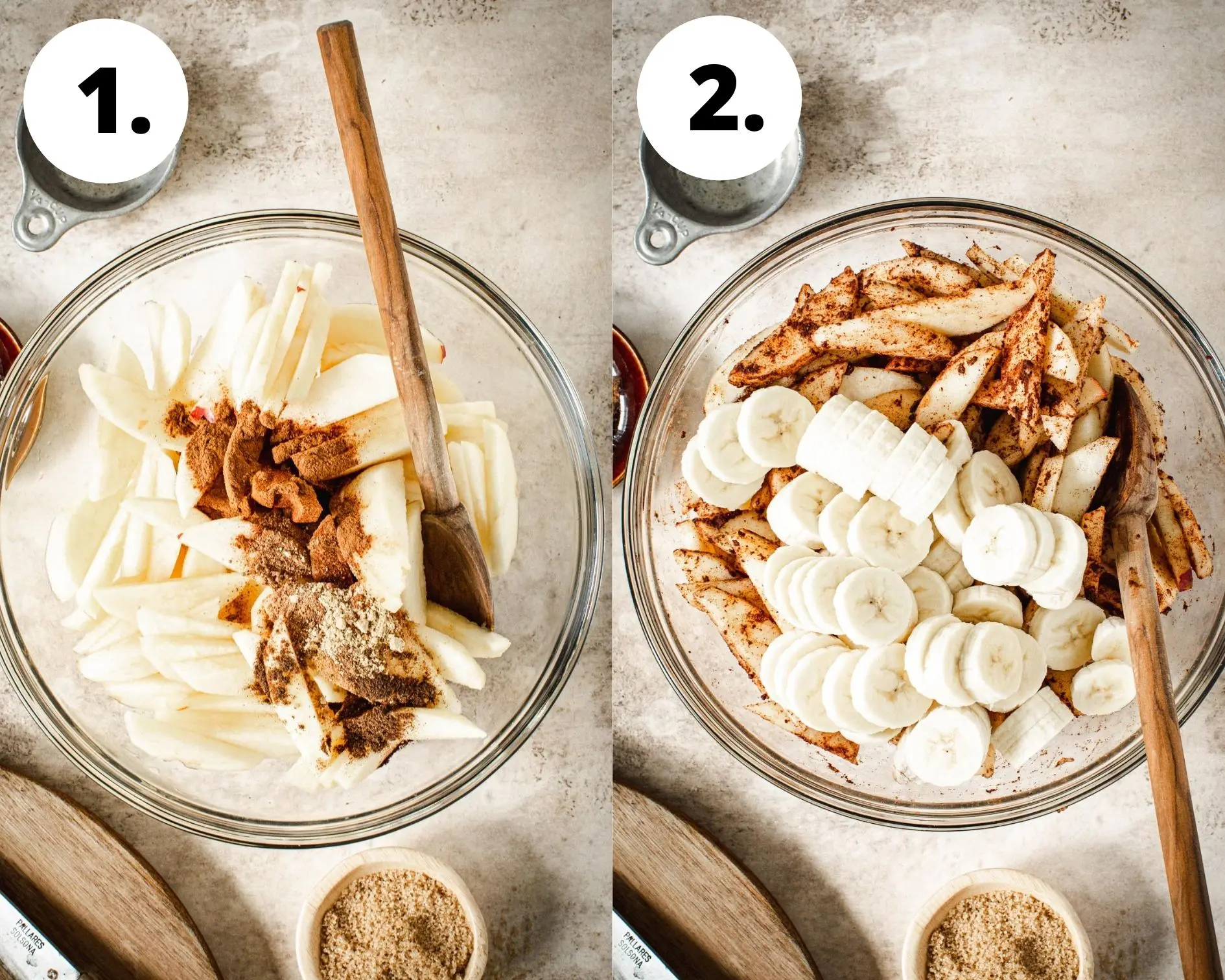 Baked apple crumble process steps 1 and 2.