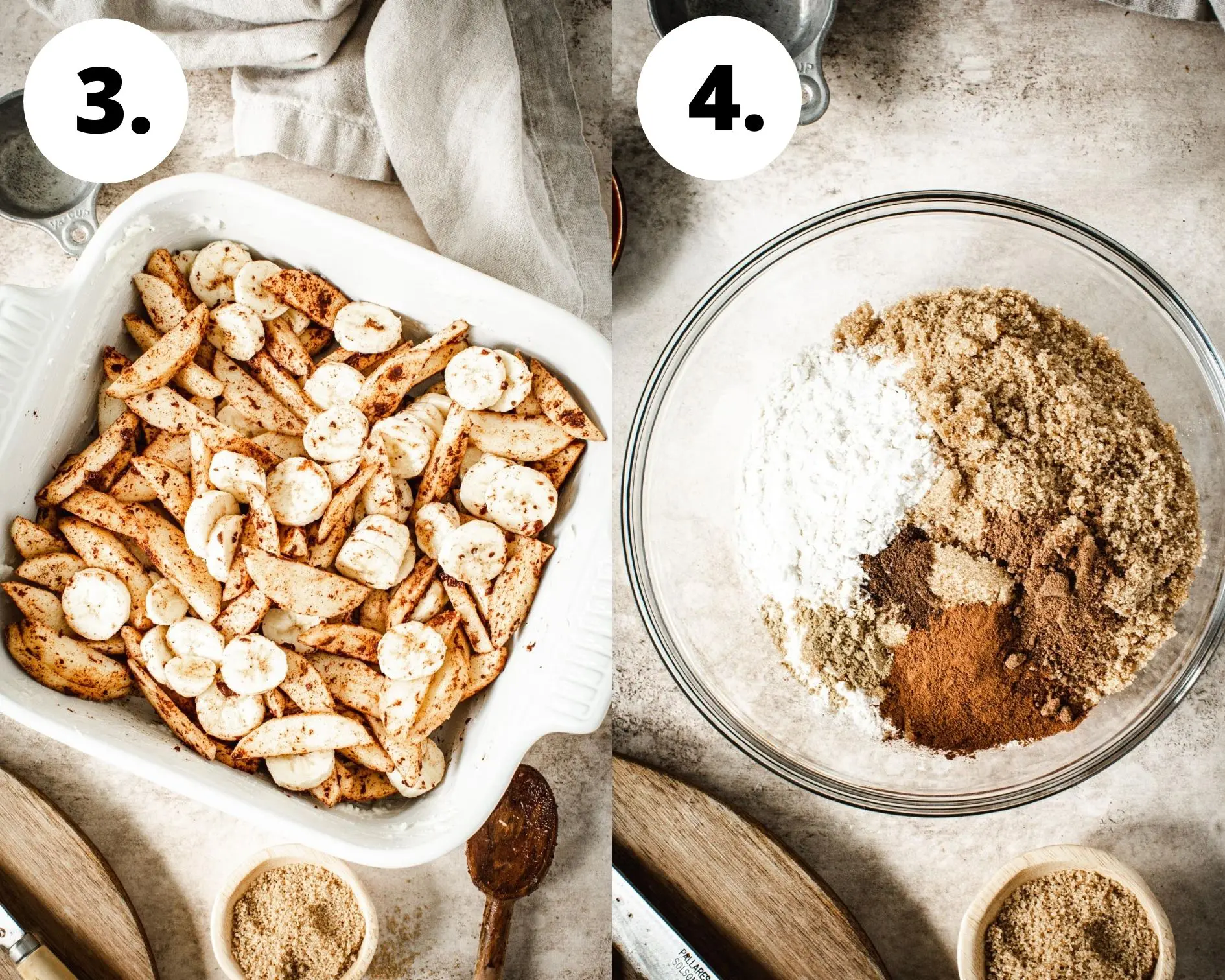 Baked apple crumble process steps 3 and 4.