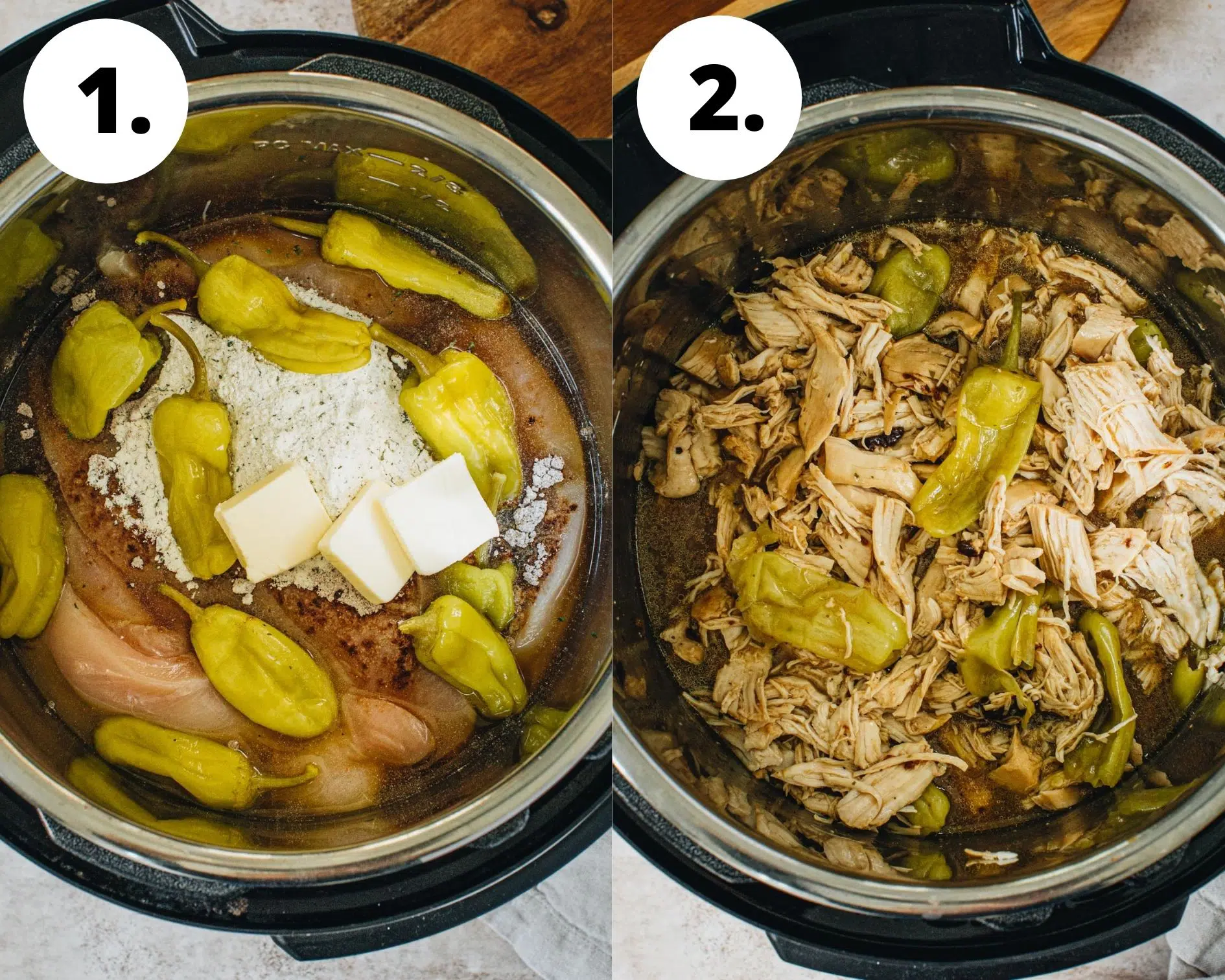 Instant Pot Mississippi chicken process steps.