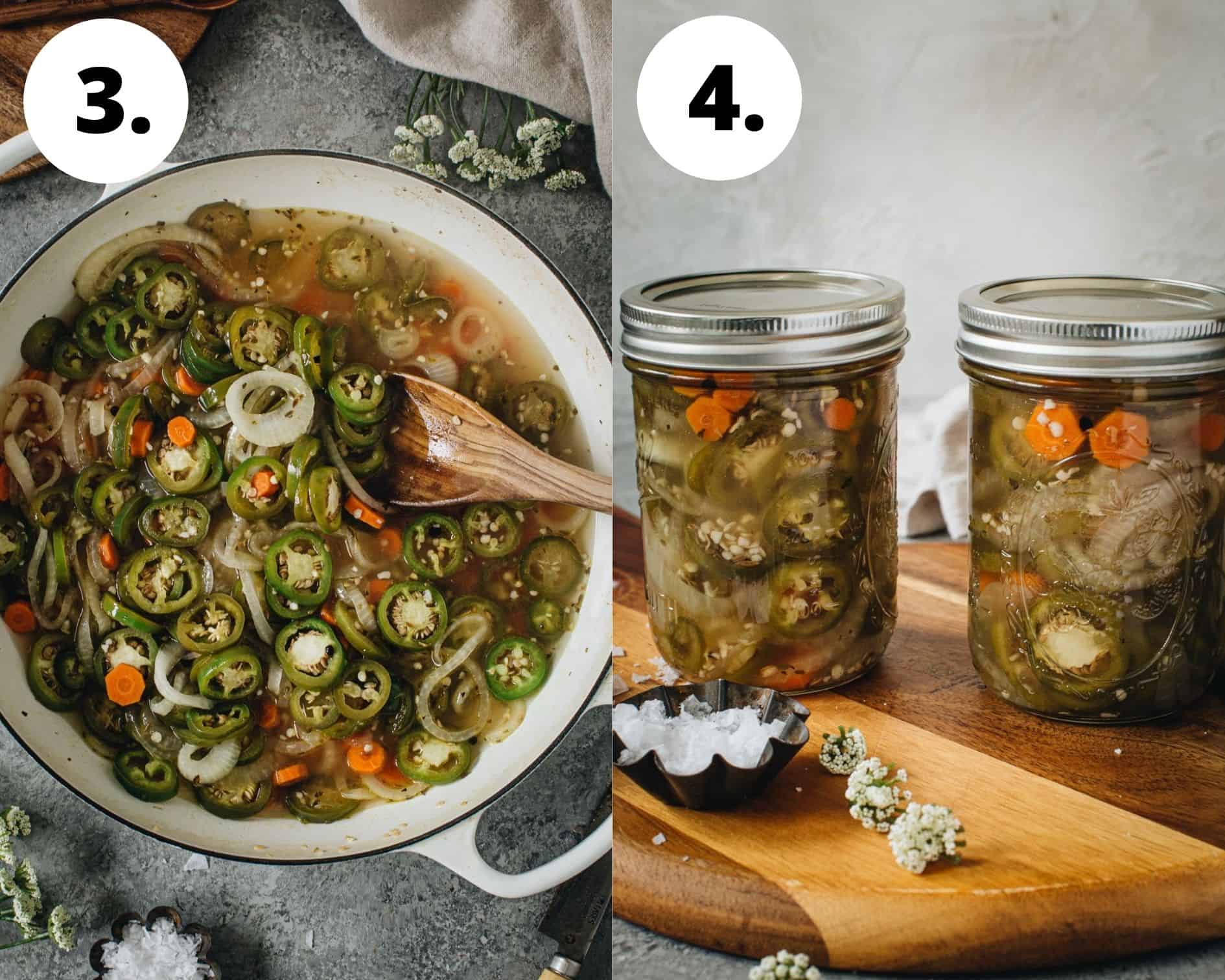 Pickled jalapenos and carrots process steps 3 and 4.