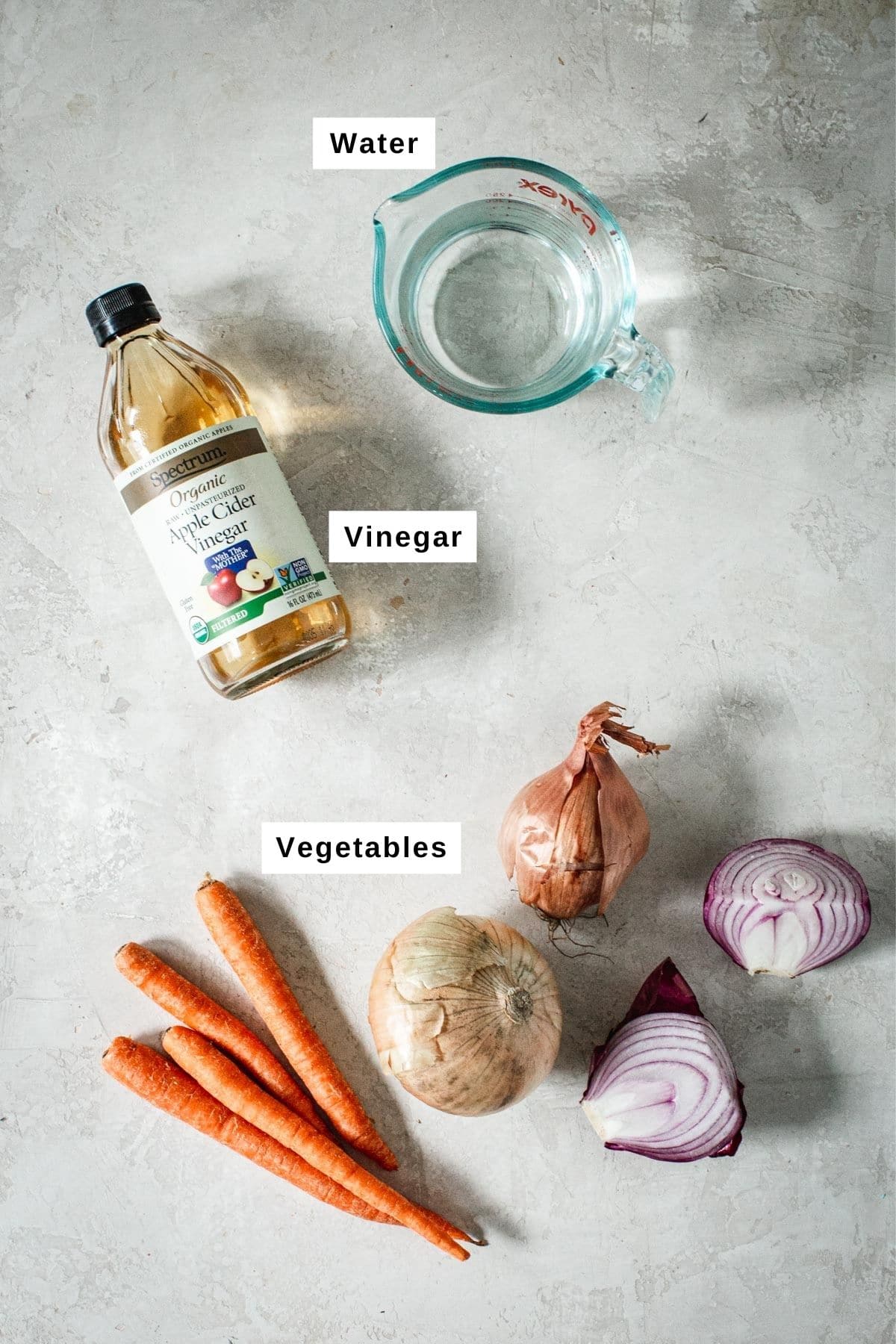Ingredients for making quick pickled vegetables.