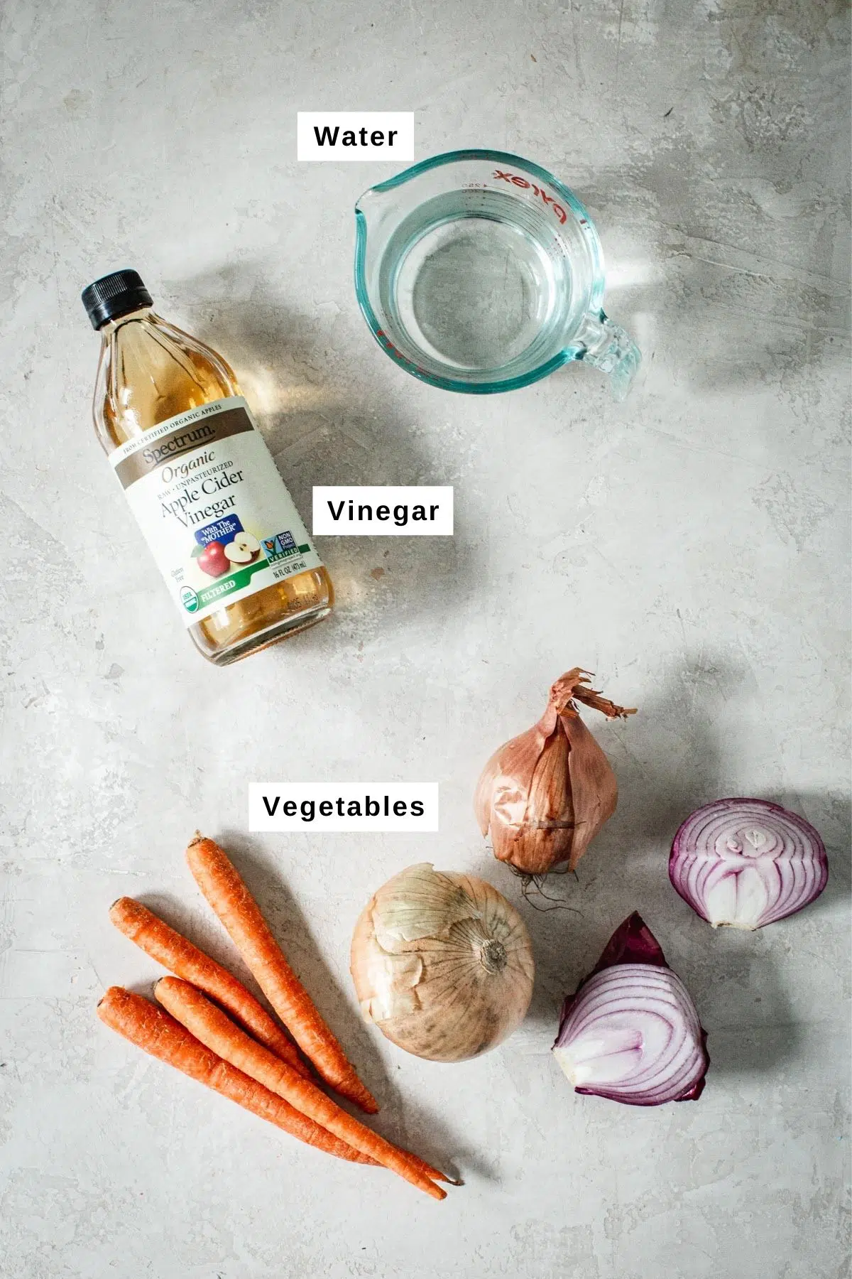 Ingredients for making quick pickled vegetables.