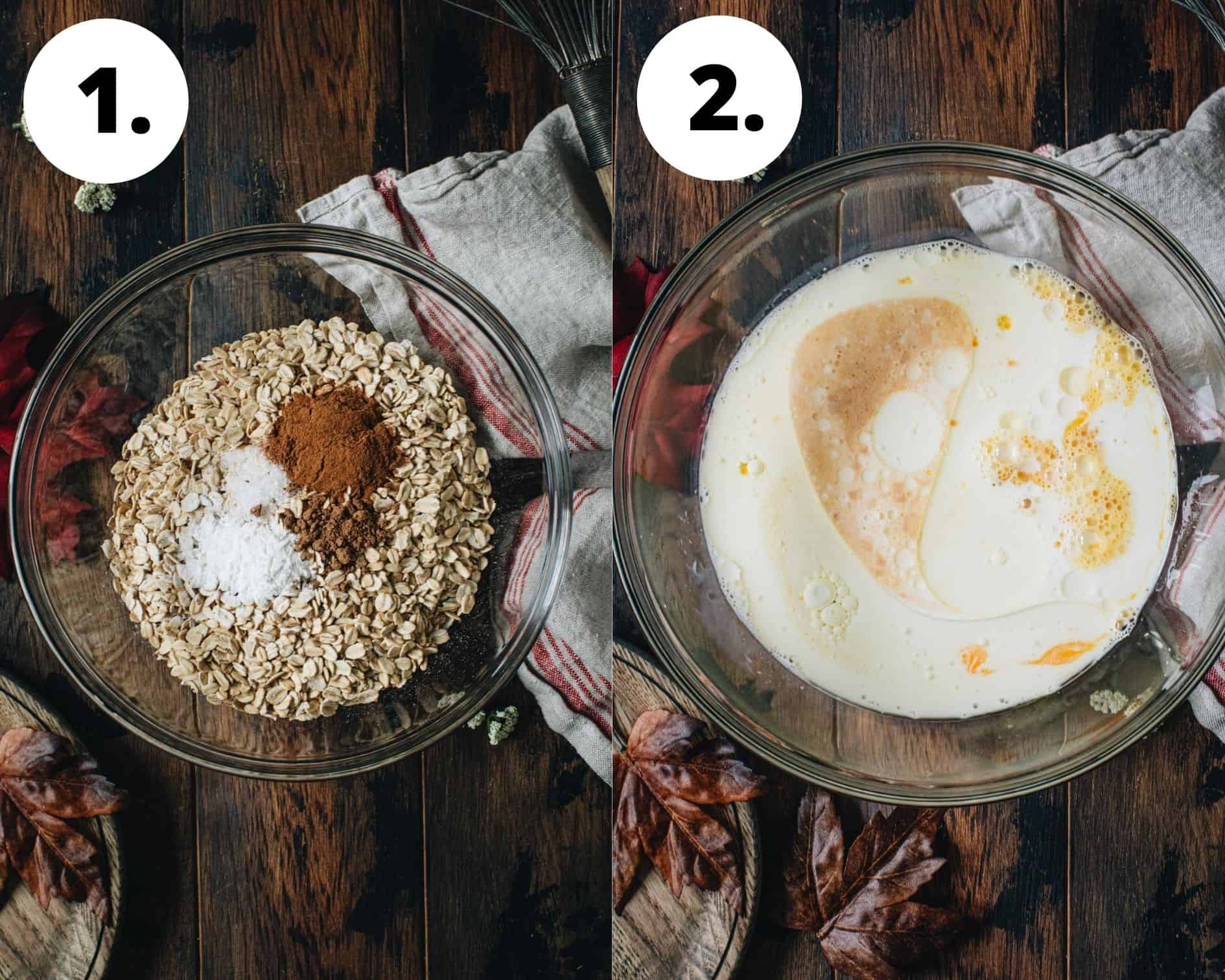 Apple cinnamon baked oatmeal process steps 1 and 2.