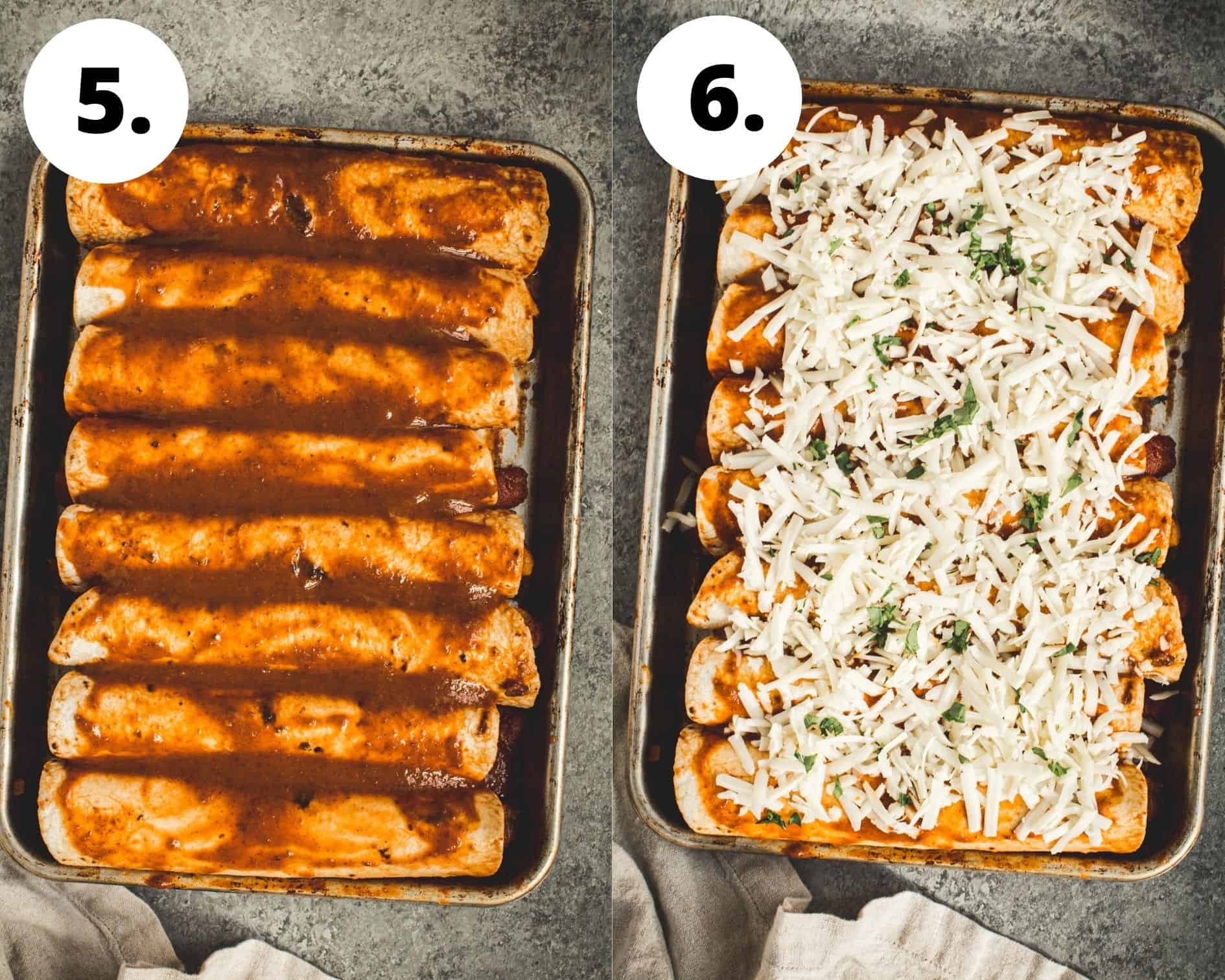 Butternut squash enchiladas process steps 5 and 6.