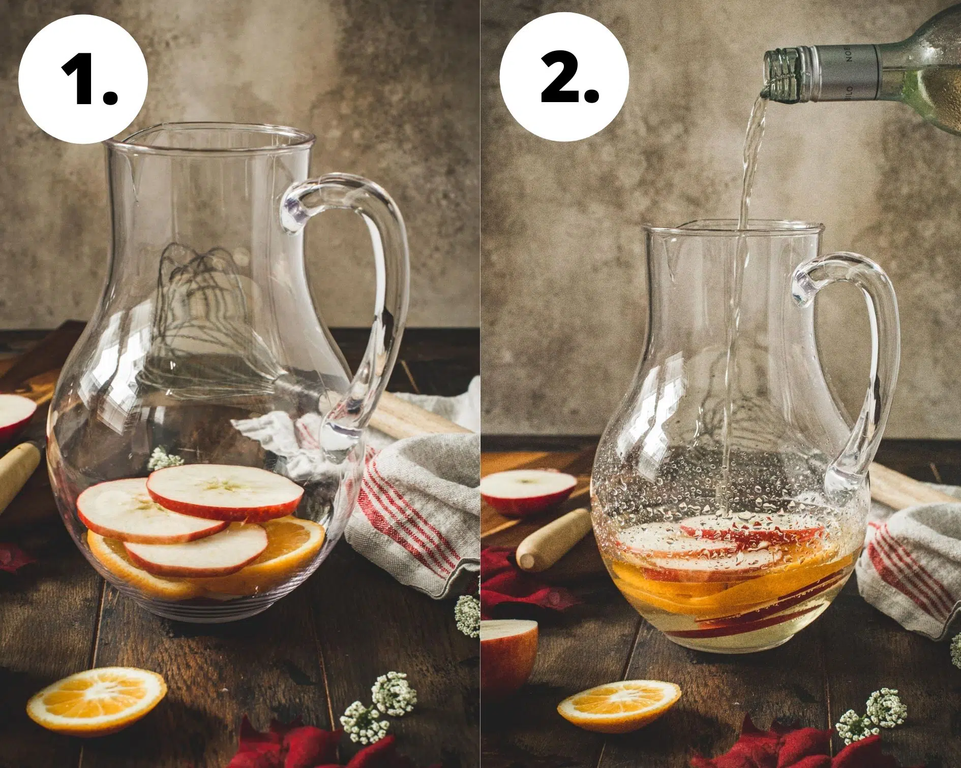 Caramel apple sangria process steps 1 and 2.