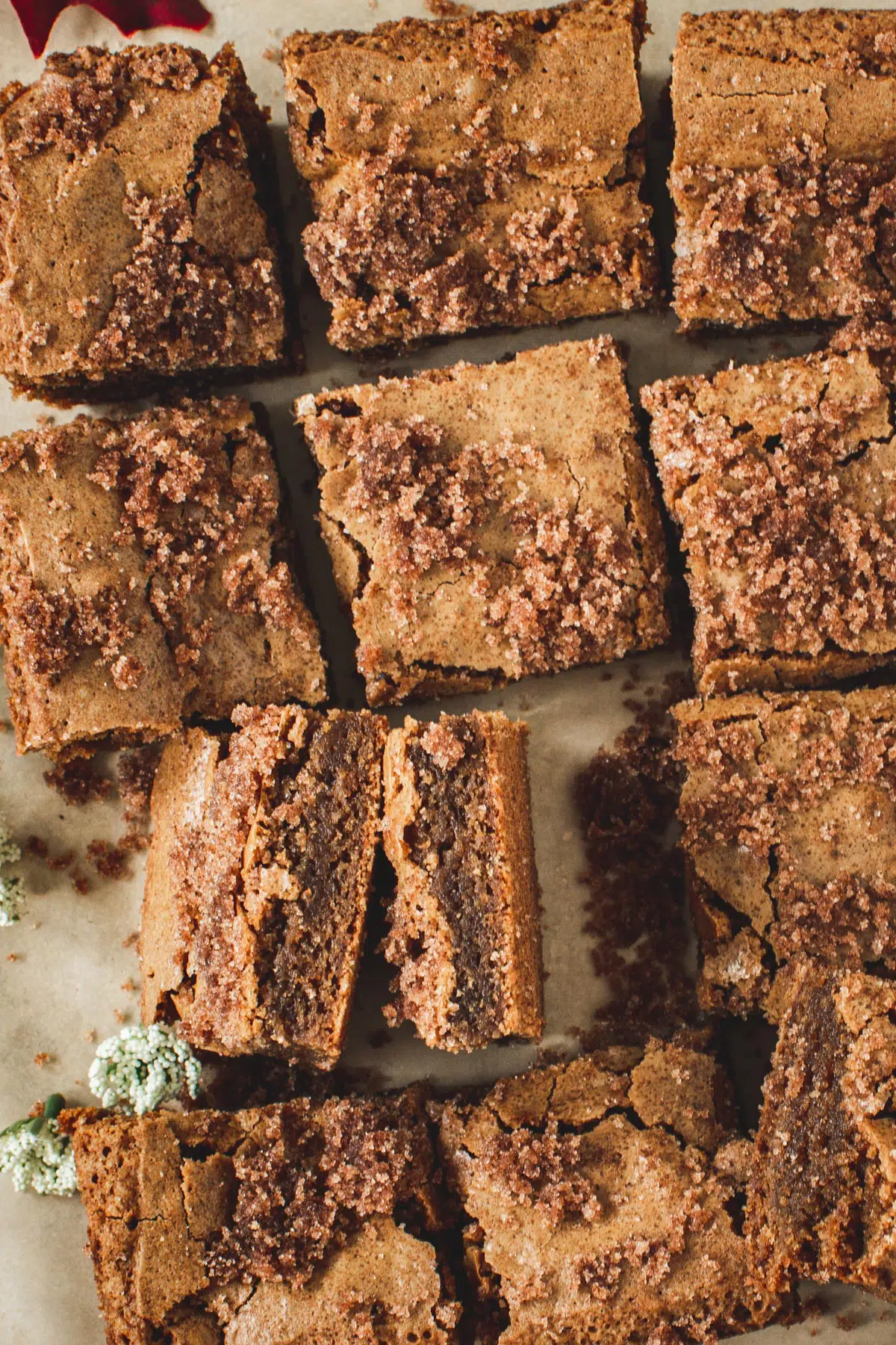 Cinnamon bars sitting next to each other with two standing up.