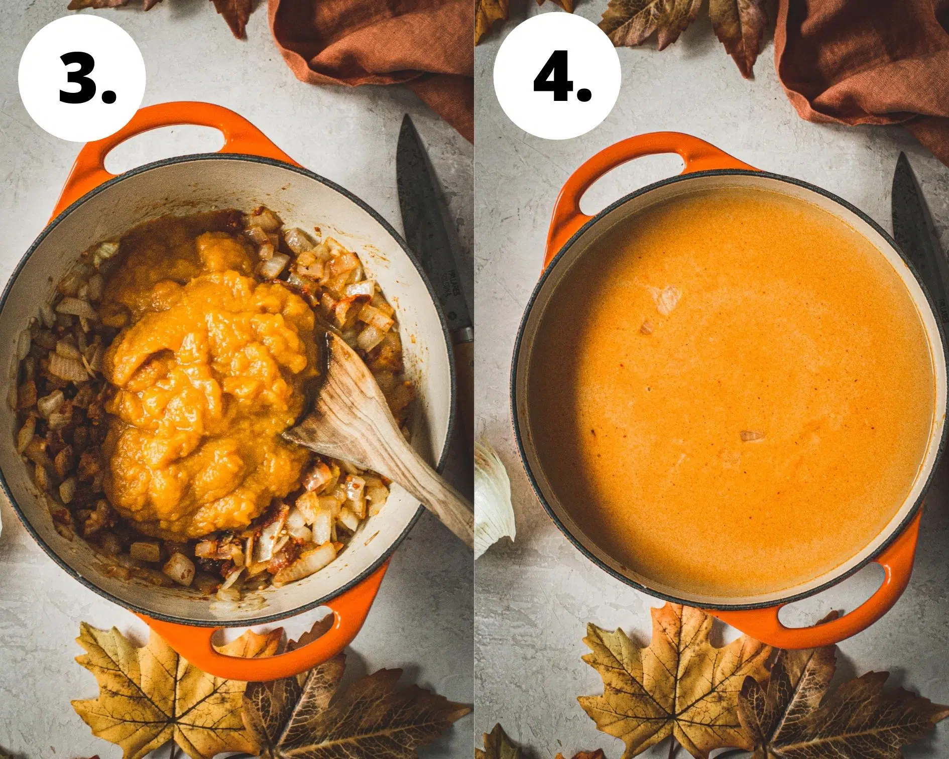 Curried pumpkin soup process steps 3 and 4.