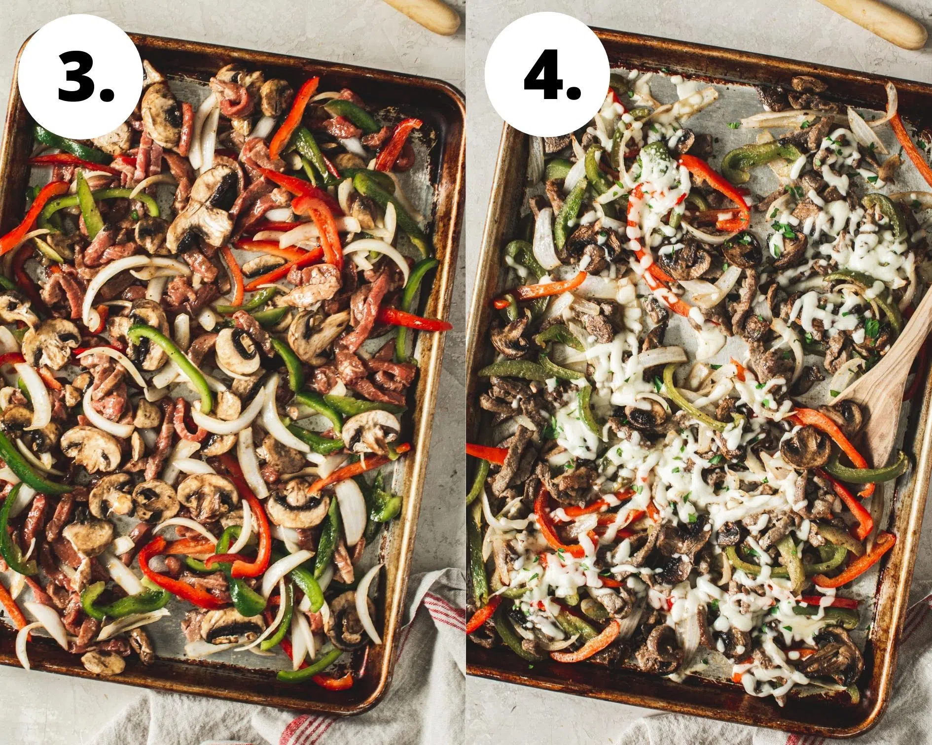 Cheesesteak fajitas process steps 3 and 4.