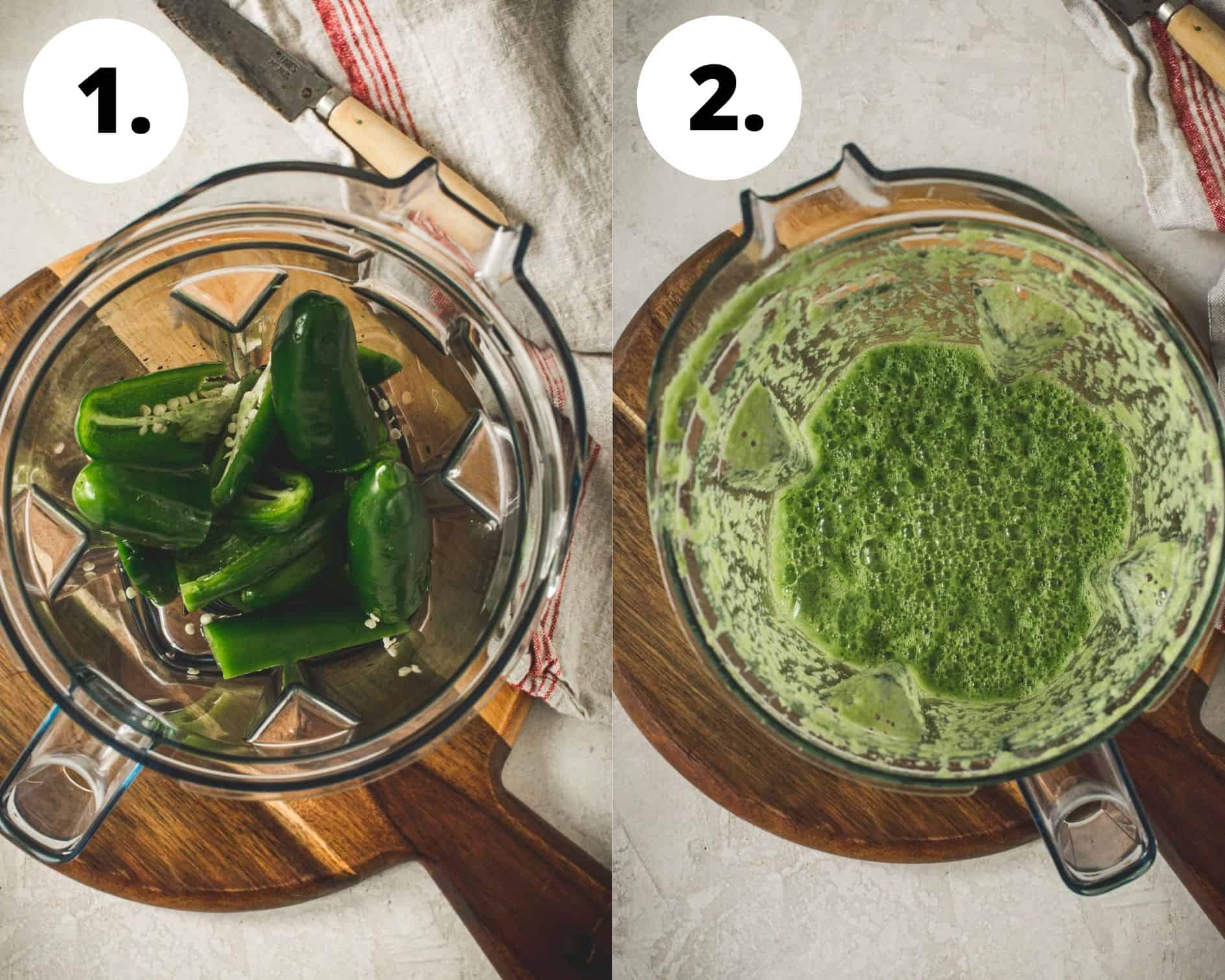 Jalapeño pepper jelly recipe process steps 1 and 2.