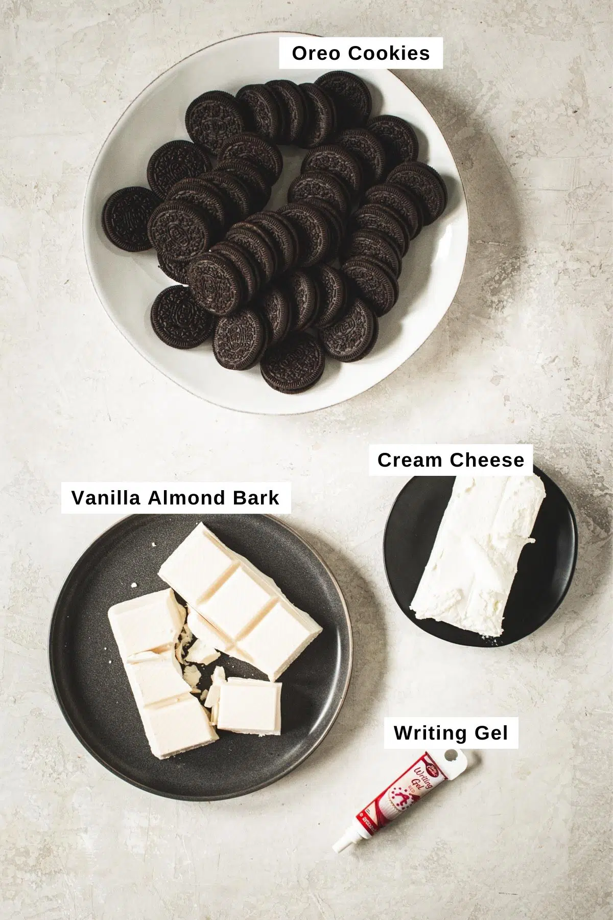 Oreo cookie ball ingredients on a table.